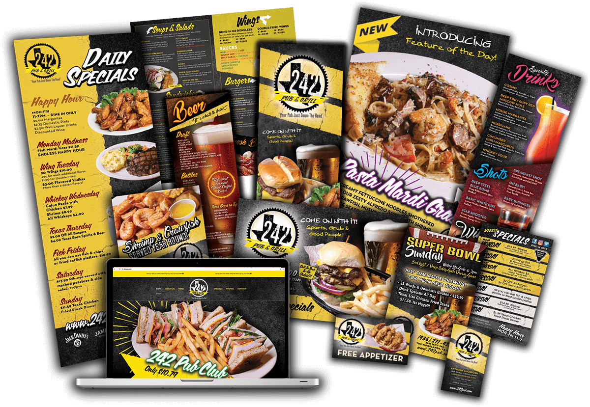 complete restaurant marketing and design packages including menu design and printed marketing material